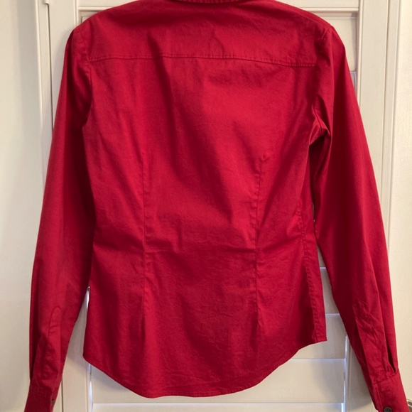 Theory Red Button Down Classic Fitted Shirt Size P Business Casual ~ Christmas! - Picture 4 of 5